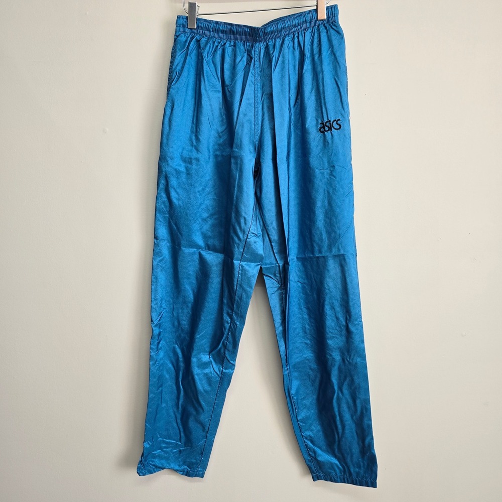 ASICS Windbreaker Track Pants Women Small Blue Ripstop Zipper Cuffs Retro Sporty